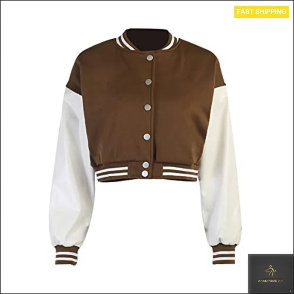 Vintage Baseball Jacket Button Down Fleece Bomber Crop Jacket Loose Fit